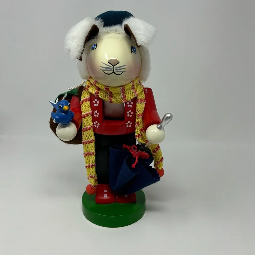 Steinbach German Wooden Nutcracker CHUBBY HAPPY RABBIT Easter Blue Umbrella